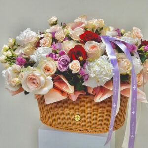 Basket of Peonies and Roses